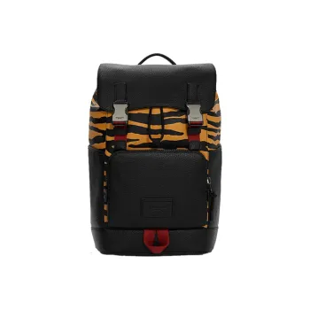 COACH Track Tiger Stripe Leather Backpack Large Size Men's Yellow/Black