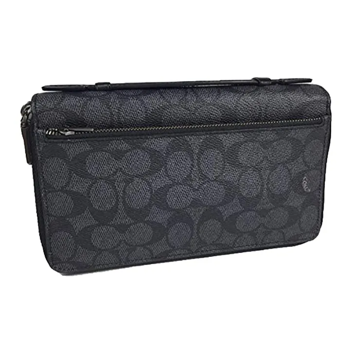 COACH Double Zip Wallet Coated Canvas Cell Phone Pouch Passport Holder Clutch Regular Men's Black-4
