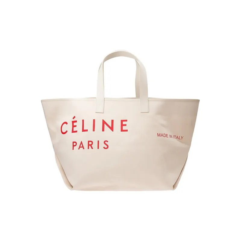 CELINE Canvas Tote Canvas Bag Shoulder Bag Shopping Bag Large Size Women's White-0