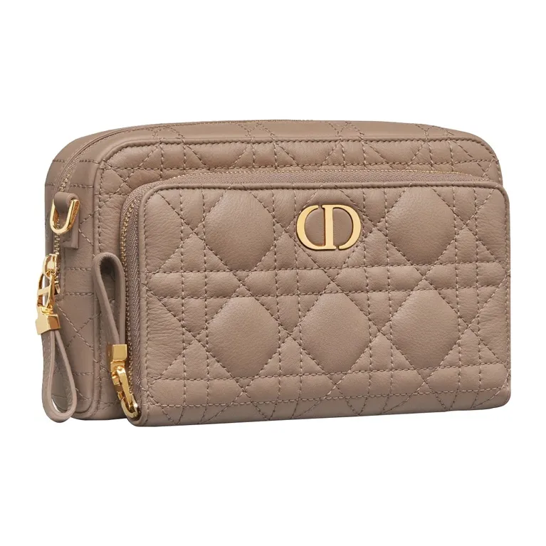 DIOR Caro Calfskin Patchwork Leather Clutch Shoulder Crossbody Bag Women's Taupe-2