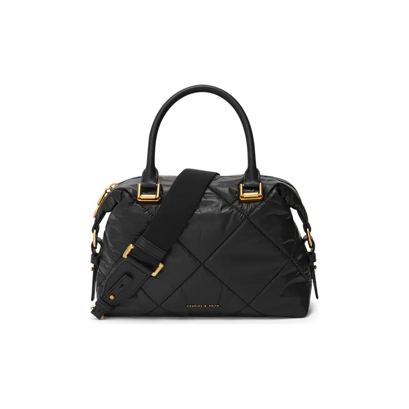 CHARLES&KEITH PU, Textile Mixture Boston Bag, Shoulder Bag, Handbag Large Size Women's Multicolor-3