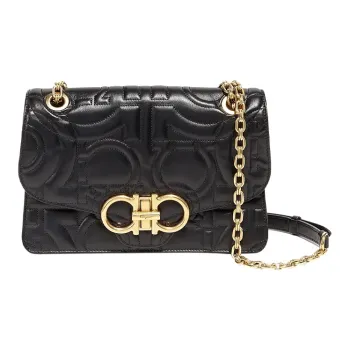 FERRAGAMO GANCINI Calfskin Shoulder Bag, Crossbody Bag Tubas Women's Black