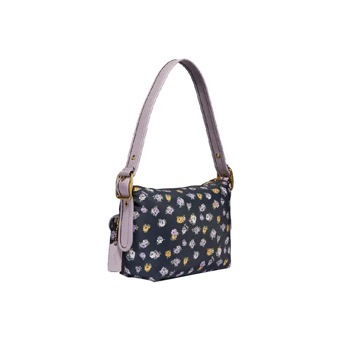 COACH Cargo Nylon Fabric Handbag Shoulder Bag Women's Black With Purple Print-1