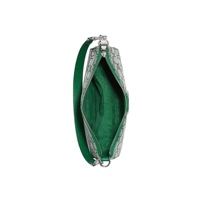 COACH Lonnie Fabric With Leather Shoulder Bag, Crossbody Bag Medium Size Women's Green & Macaron Color-2