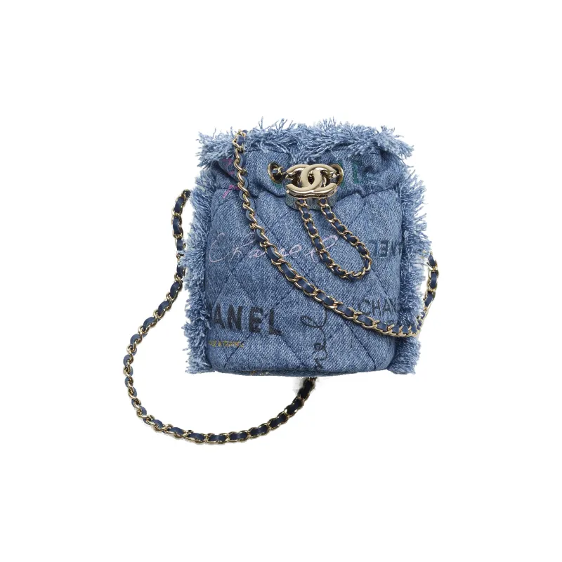 CHANEL 22SS Denim Bucket Bag, Crossbody Bag, Shoulder Bag Mini Women's Blue-0