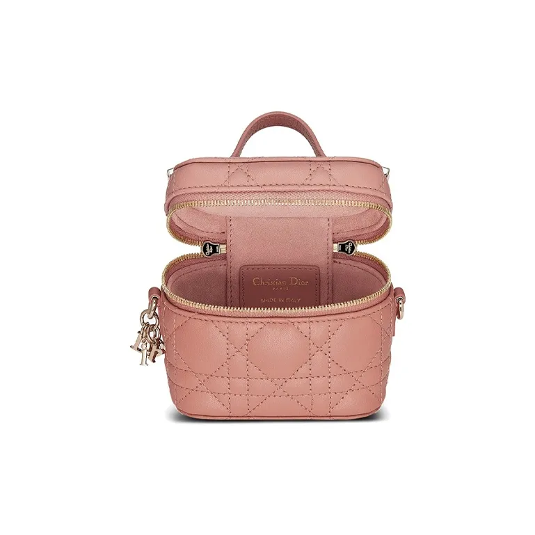 DIOR Lambskin Box Bag Shoulder Bag Crossbody Bag Handbag Makeup Bag Micro Women's Peachy Pink Color-4