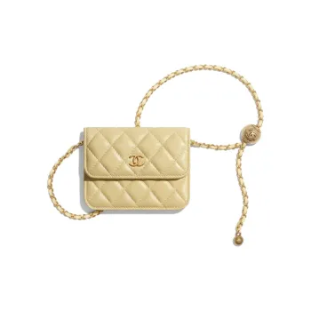 CHANEL Lambskin Chain Bag, Waist Bag, Shoulder Bag Women's Chick Yellow Color