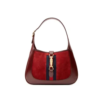 GUCCI Jackie 1961 Suede With Leather Crescent Shoulder Bag Shoulder Bag Women's Deep Red
