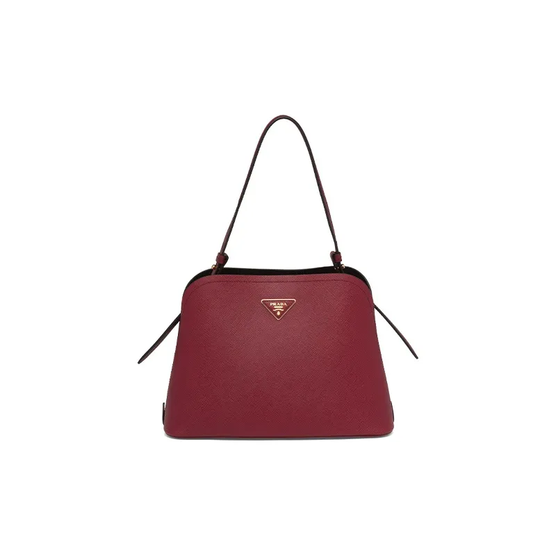 PRADA Saffiano Leather Shoulder Bag Crossbody Bag Small Size Women's Dark Red/Black-0
