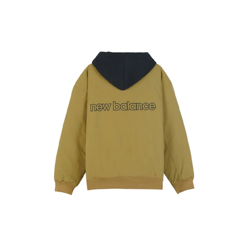 New Balance Letter Colorblock Hooded Loose Fit Puffer Jacket Men's Brown-1