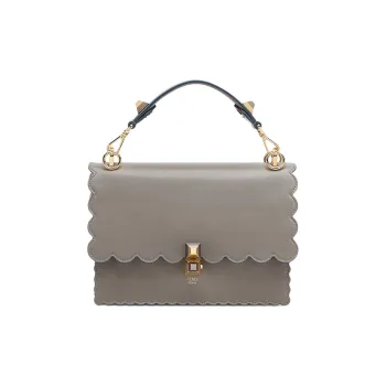 FENDI Kan I Leather Shoulder Bag, Crossbody Bag, Handbag Women's Gray