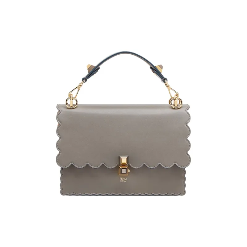 FENDI Kan I Leather Shoulder Bag, Crossbody Bag, Handbag Women's Gray-0
