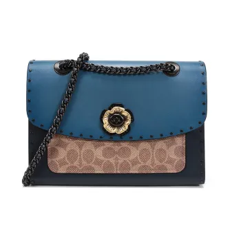 COACH Parker Cow Leather Handbag Shoulder Bag Crossbody Bag Women's Indigo & Monogram Brown