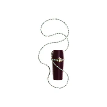 CHANEL Leather Lipstick Bag Necklace Pouch Crossbody Bag Women's Burgundy & Blue