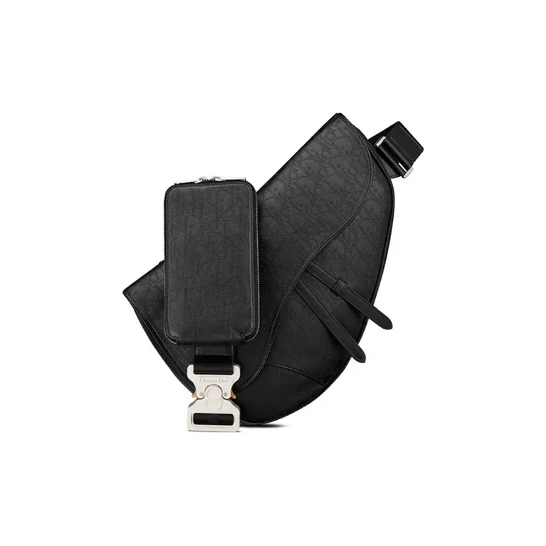 DIOR Saddle Cow Leather Saddle Bag Shoulder Bag Crossbody Bag Sling Bag Large Size Men's Black-0