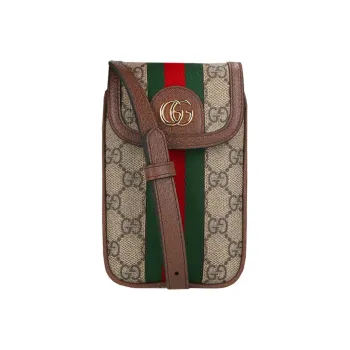 GUCCI Ophidia Canvas With Leather Cell Phone Pouch Crossbody Bags Shoulder Bags Unisex Brown