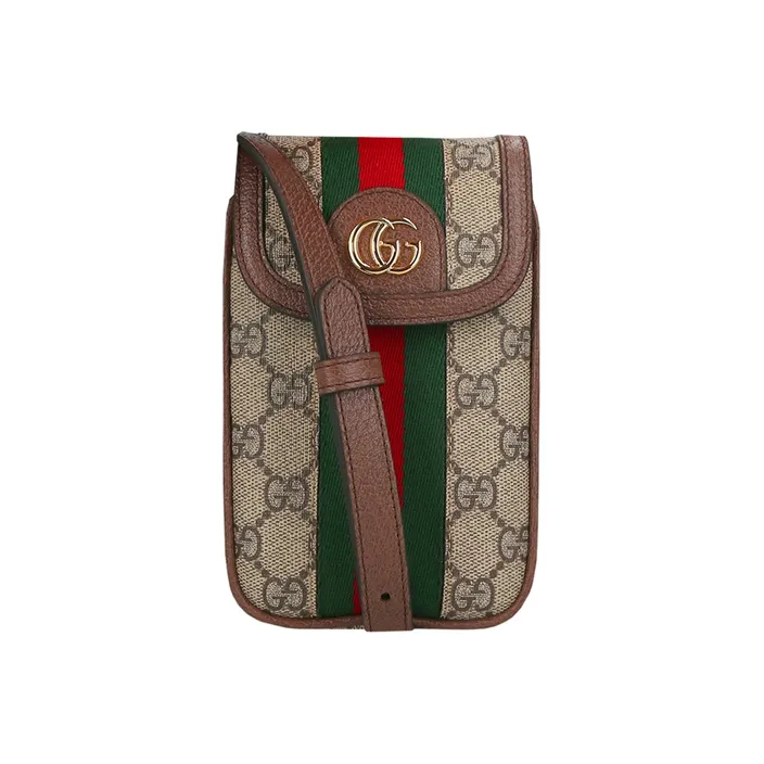 GUCCI Ophidia Canvas With Leather Cell Phone Pouch Crossbody Bags Shoulder Bags Unisex Brown-0