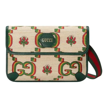GUCCI Jacquard Fabric Shoulder Bag, Crossbody Bag, Sling Bag, Fanny Pack Unisex Beige/Green