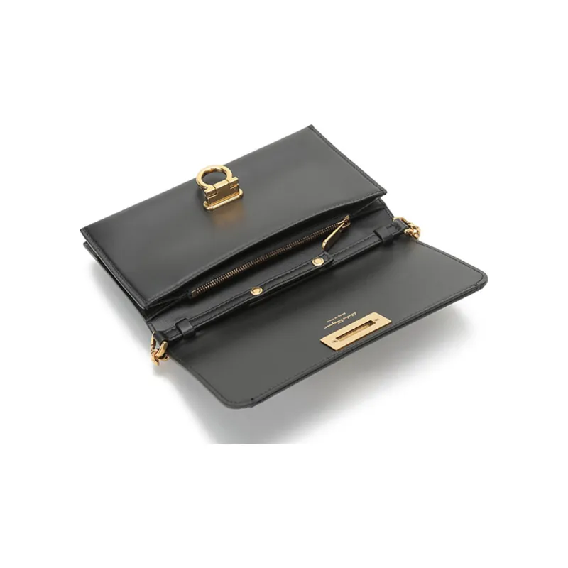 FERRAGAMO GANCINI Cow Leather Crossbody Bag, Shoulder Bag Mini Women's Black-5