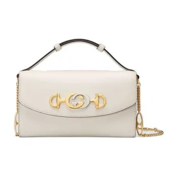 GUCCI Zumi Leather Handbag Shoulder Bag Crossbody Bag Mini Women's White