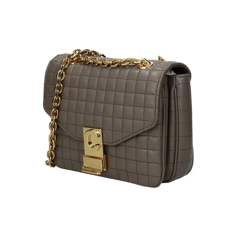 CELINE Leather Shoulder Bag Women's Gray-3