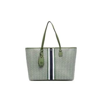 TORY BURCH Gemini Link Cotton Coated Canvas Tote Bag Shopping Bag Shoulder Bag Handbag Large Size Women's Grass Green
