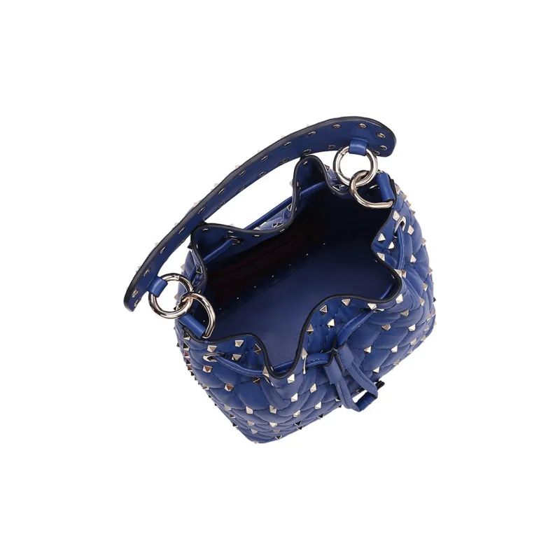 Valentino Leather Bucket Bag Portable Crossbody Bag Shoulder Bag Women's Navy-3