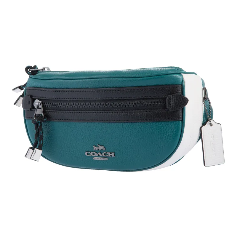 COACH Leather Canvas Fanny Pack Women's Blue Green-1