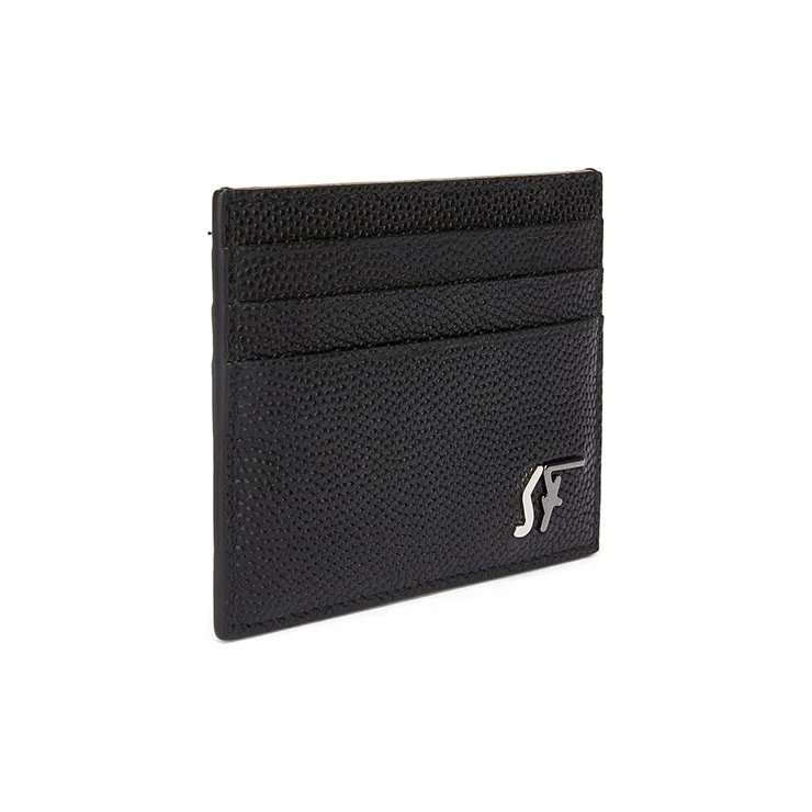 FERRAGAMO Leather Card Clip Card Holder Men's Black-3