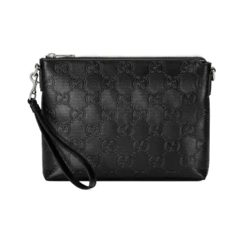 GUCCI Leather Messenger Bag Clutches Medium Size Men's Black