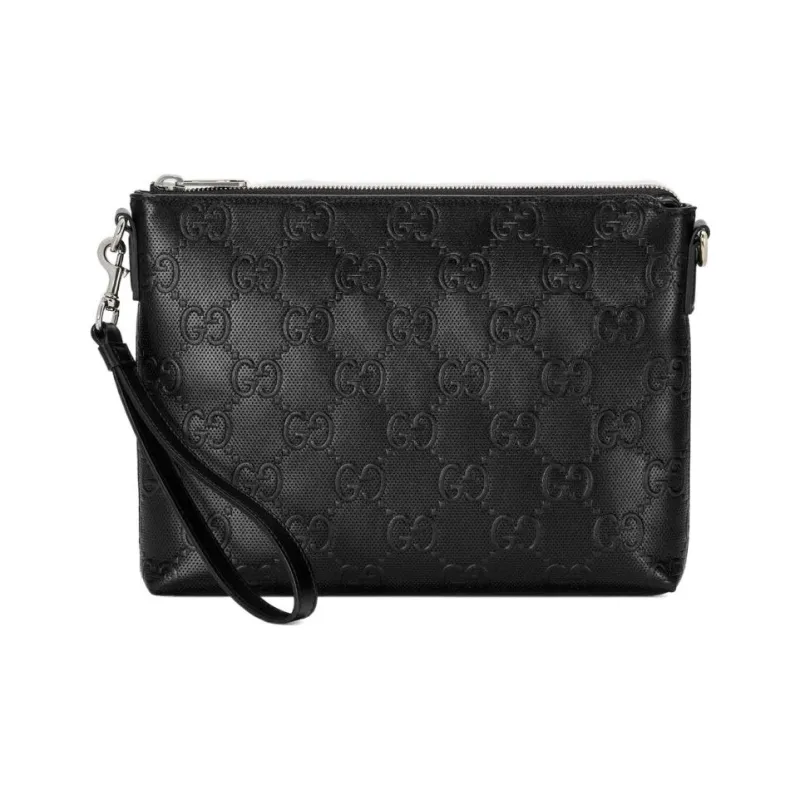 GUCCI Leather Messenger Bag Clutches Medium Size Men's Black-0