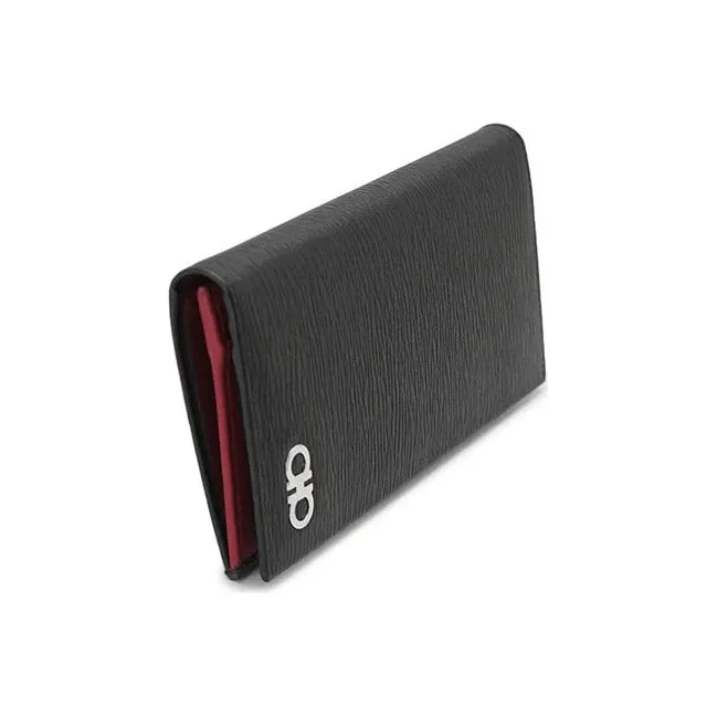 FERRAGAMO Leather Wallet Men's Black With Red Lining-1