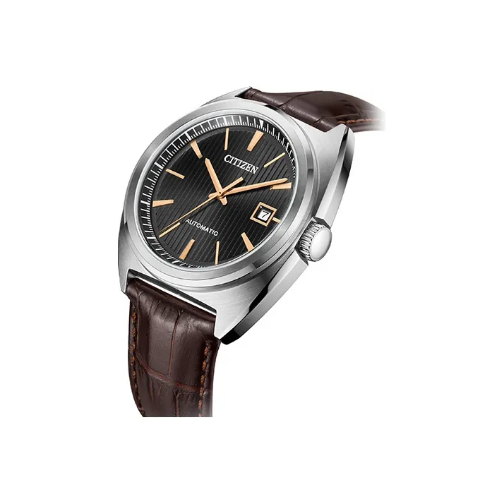 CITIZEN Mechanical Movement Cowhide Strap Watch Men's Watches Black Dial NJ0100 03H-1