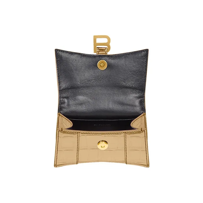 Balenciaga Hourglass Calfskin Handbag Mini Women's Gold-3