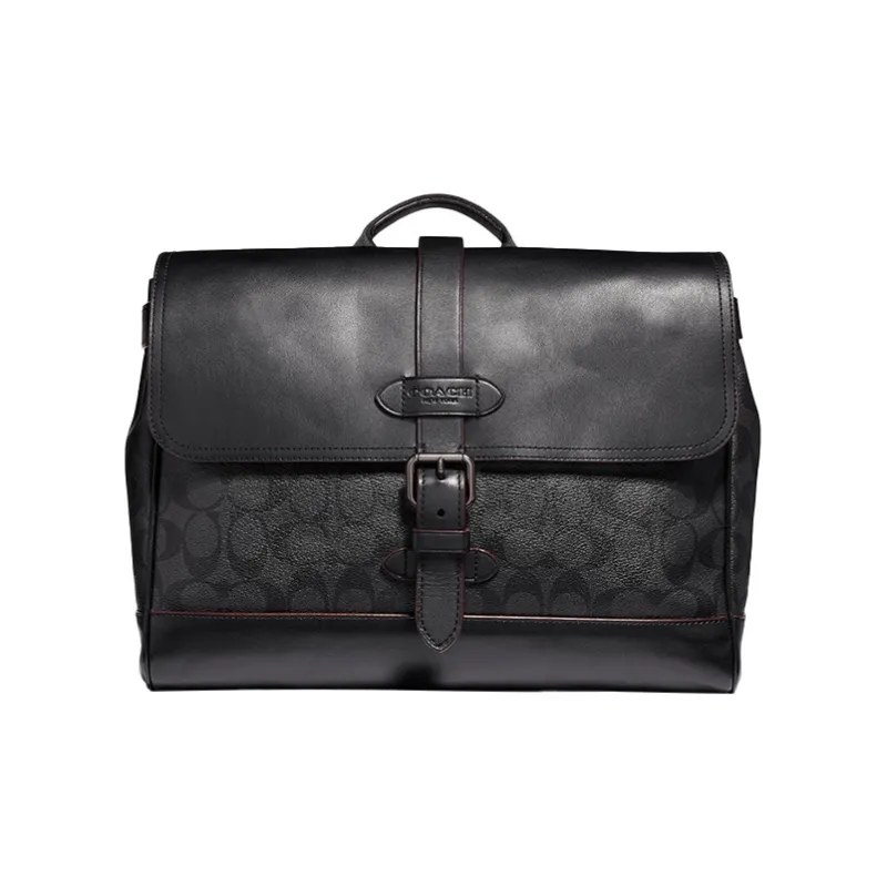 COACH Canvas Leather Crossbody Handbag Briefcase Large Size Men's Black-0