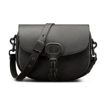 DIOR Bobby Grained Calfskin Shoulder Bag Crossbody Bag Medium Size Women's Pure Black
