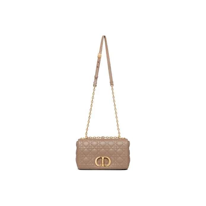 DIOR Caro Wicker Pattern Cow Leather Shoulder Bag Crossbody Bag Medium Size Women's Warm Taupe Gray-4
