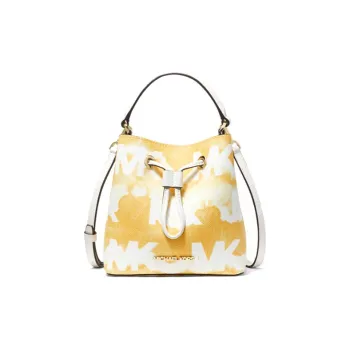 MICHAEL KORS Suri Coated Canvas Bucket Bag, Handbag, Shoulder Bag, Crossbody Bag Trumpets Women's Light Yellow
