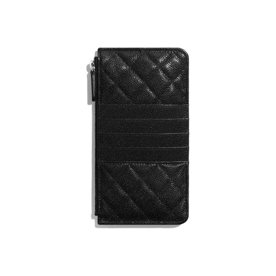 CHANEL So Black Grain Embossed Cow Leather Wallet Women's Black-3