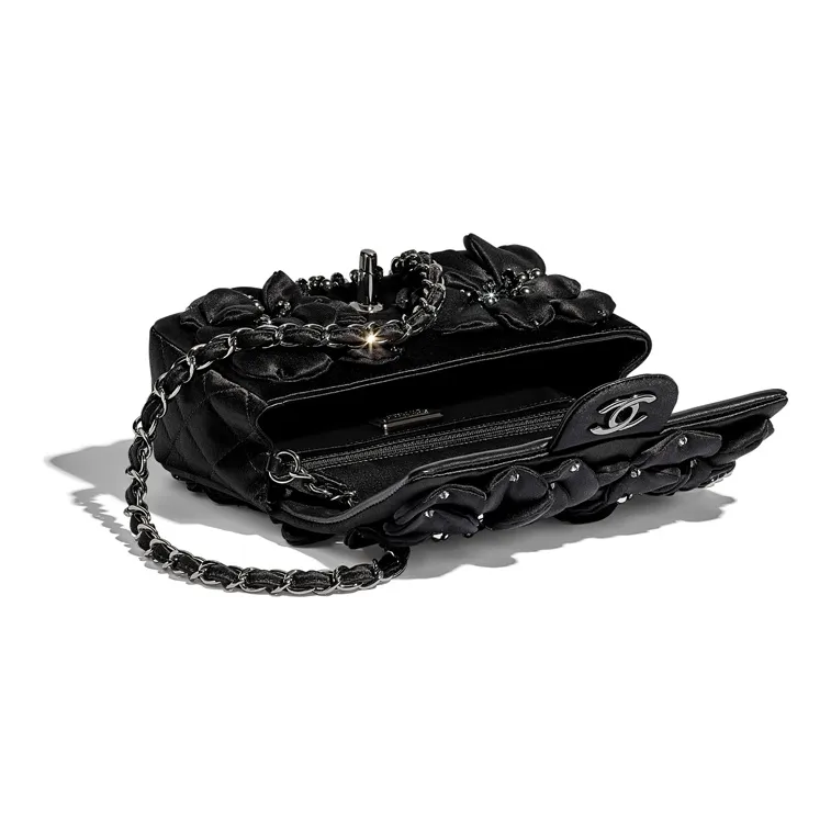 CHANEL Silk Satin Flap Bag Mini Women's Black-2