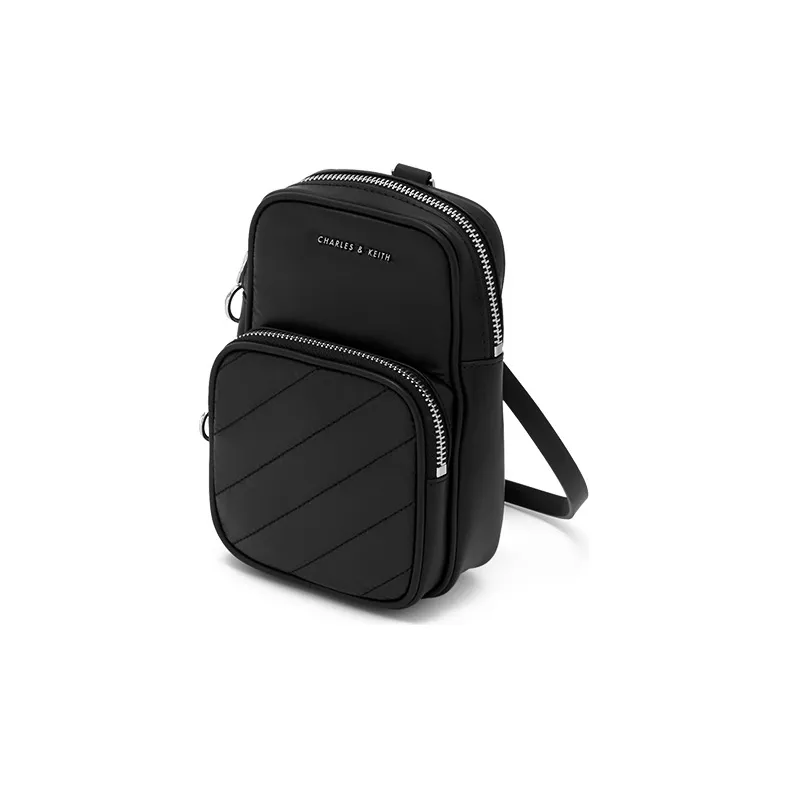 CHARLES&KEITH Synthetic Leather Cell Phone Pouch, Crossbody Bag Regular Women's Black-2