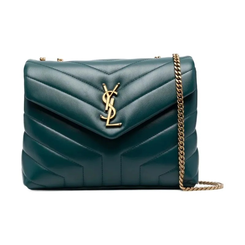 SAINT LAURENT LOULOU Quilting Calfskin Shoulder Bag Women's Turquoise-3