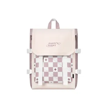 MR.ACE HOMME Nylon Fabric Backpack Laptop Backpack Regular Women's Checkerboard Purple/Black