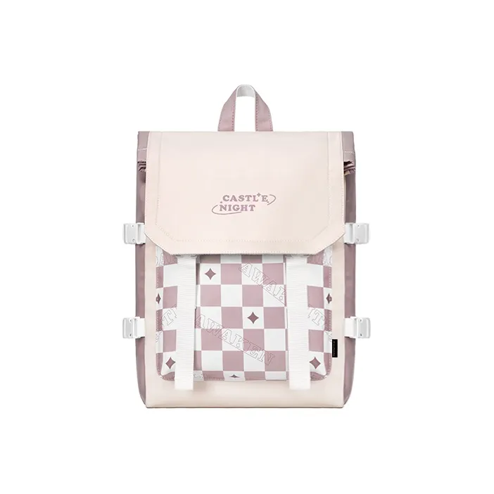 MR.ACE HOMME Nylon Fabric Backpack Laptop Backpack Regular Women's Checkerboard Purple/Black-0