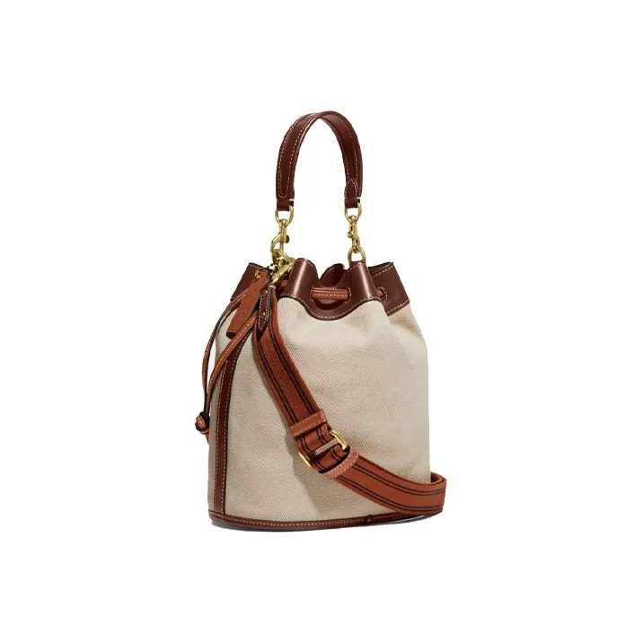 COACH Field Canvas With Leather Canvas Bag Crossbody Bag Bucket Bag Handbag Small Size Women's Brown & Color-1