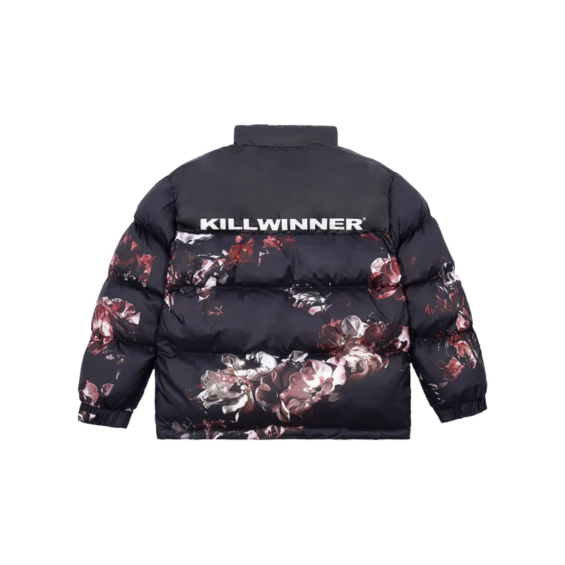 KILLWINNER Letter Stand Collar Loose Fit Thickened Puffer Jacket Unisex Black-1
