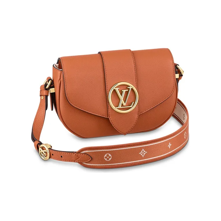 LOUIS VUITTON Pont Calfskin Shoulder Bag, Crossbody Bag Medium Size Women's Golden Orange-0