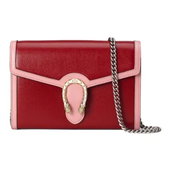 GUCCI Leather Chain Wallet One Shoulder Portable Crossbody Bag, Shoulder Bag Women's Red/Pink