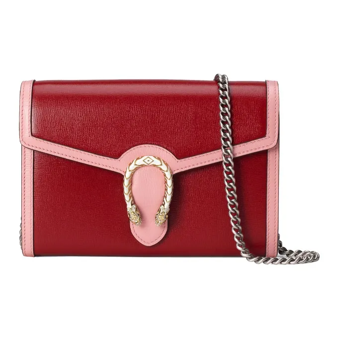 GUCCI Leather Chain Wallet One Shoulder Portable Crossbody Bag, Shoulder Bag Women's Red/Pink-0