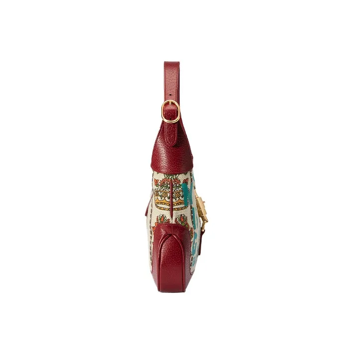 GUCCI Jackie 1961 Canvas With Leather Trim Crescent Shoulder Bag Shoulder Bag Small Size Women's Ecru & Red-2
